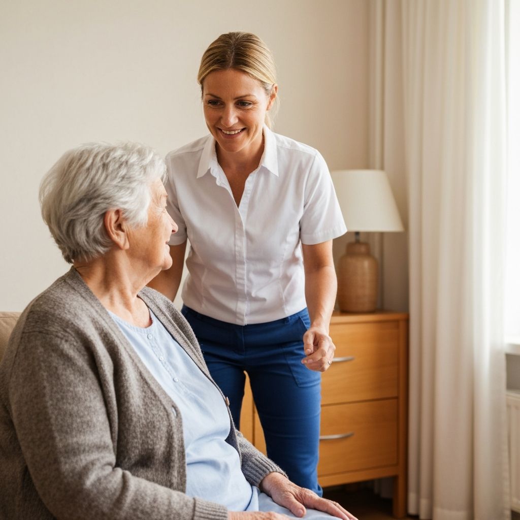 Pflegekraft im Gesprach mit Klientin - vertrauensvolle Betreuung